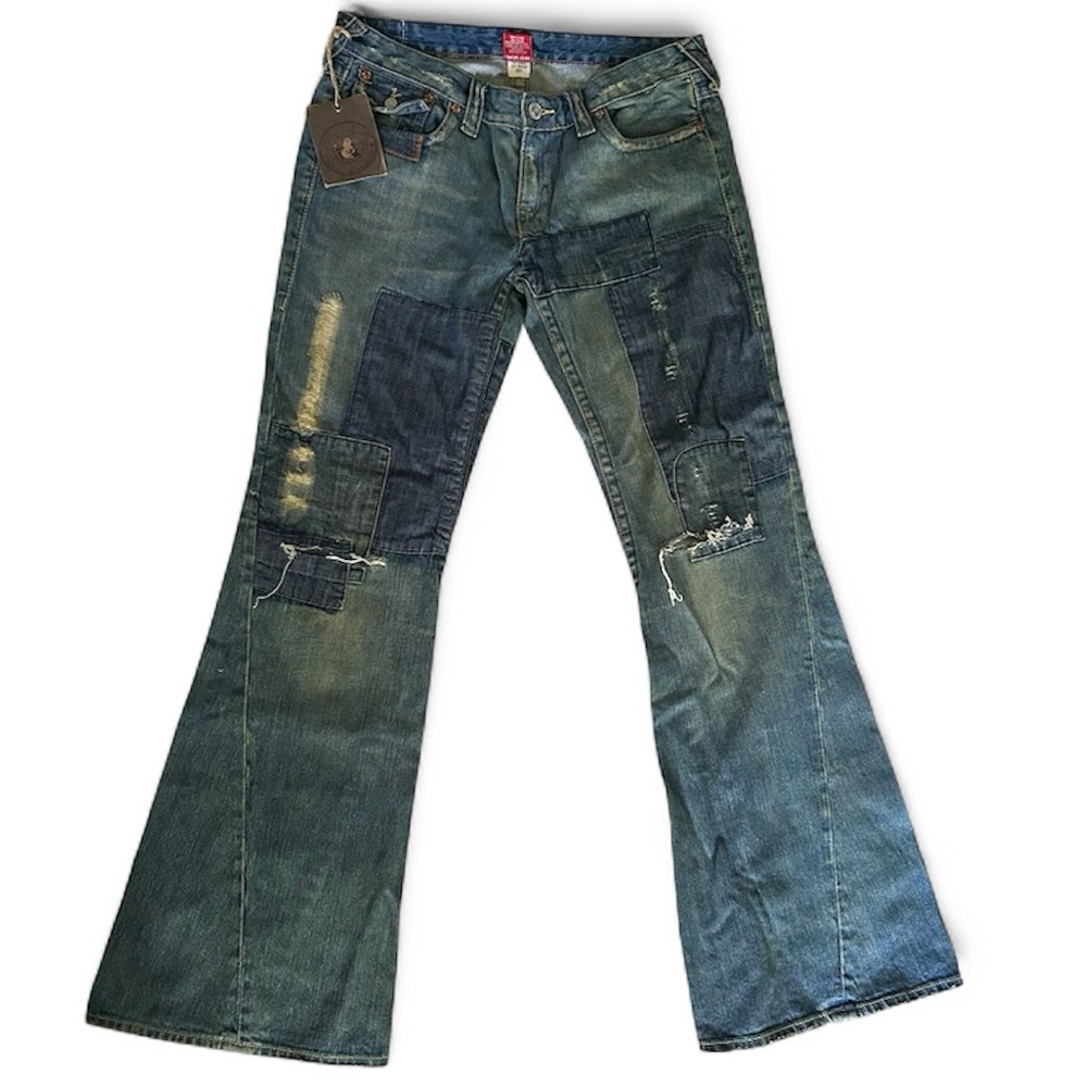 Vintage True Religion Joey Flare Jeans Y2K deadstock 2004 Patchwork sz 31 NWT